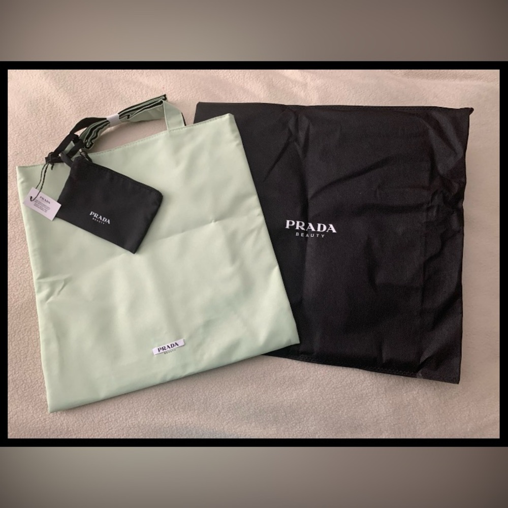 Prada Shopper Tote Bag Pastel Green/Black Reversible w Dust Bag NEW